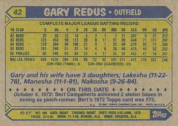 1987 Topps #42 Gary Redus Back