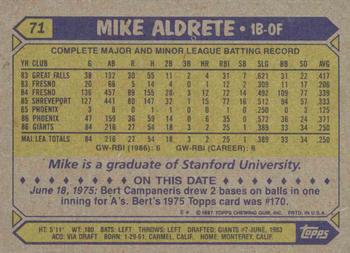 1987 Topps #71 Mike Aldrete Back