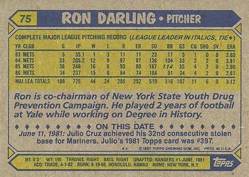 1987 Topps #75 Ron Darling Back