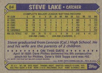 1987 Topps #84 Steve Lake Back