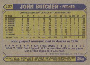 1987 Topps #107 John Butcher Back
