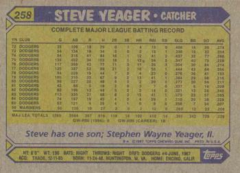 1987 Topps #258 Steve Yeager Back