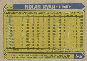 1987 Topps #757 Nolan Ryan Back