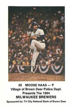 1984 Milwaukee Brewers Police - Brown Deer Village Police Department and Tri City Natl Bank Of Brown Deer #NNO Moose Haas Front