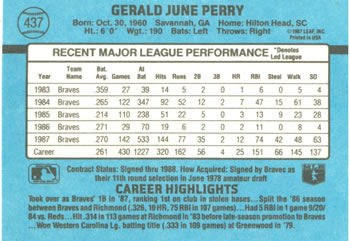 1988 Donruss #437 Gerald Perry Back