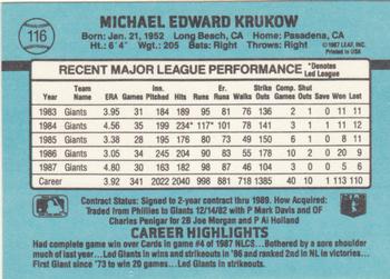 1988 Donruss #116 Mike Krukow Back