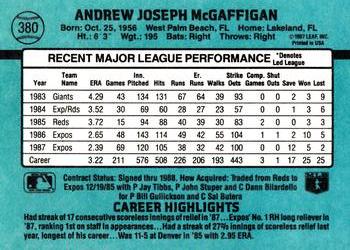 1988 Donruss #380 Andy McGaffigan Back