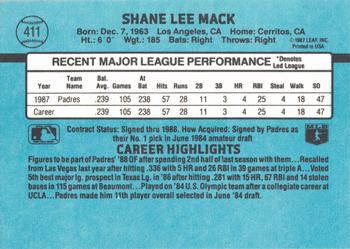 1988 Donruss #411 Shane Mack Back