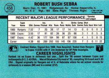 1988 Donruss #458 Bob Sebra Back