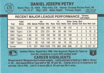 1988 Donruss #476 Dan Petry Back