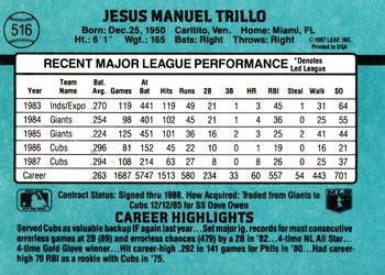 1988 Donruss #516 Manny Trillo Back