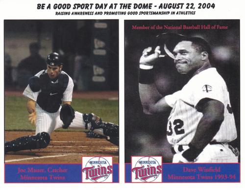 2004 Minnesota Twins Be a Good Sport Day #NNO Joe Mauer / Dave Winfield Front