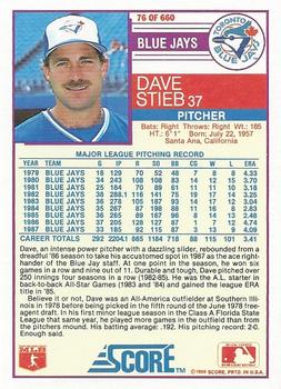 1988 Score #76 Dave Stieb Back