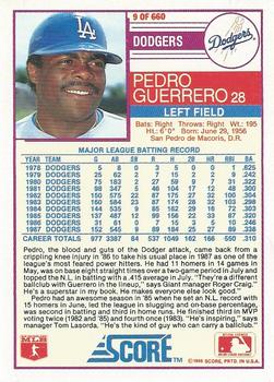 1988 Score #9 Pedro Guerrero Back