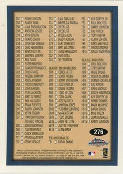 1998 Topps Chrome #276 Checklist: 182-283 and Inserts Back