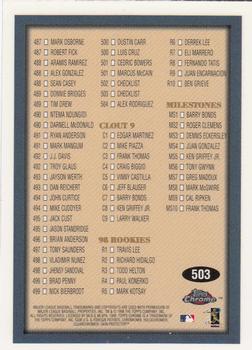 1998 Topps Chrome #503 Checklist: 428-504 and Inserts Back