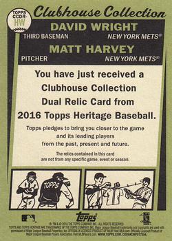 2016 Topps Heritage - Clubhouse Collection Dual Relics #CCDR-HW David Wright / Matt Harvey Back