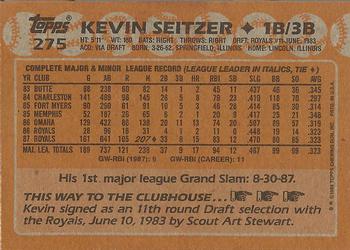 1988 Topps #275 Kevin Seitzer Back