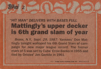 1988 Topps #2 Don Mattingly Back