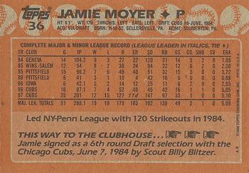 1988 Topps #36 Jamie Moyer Back