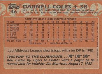 1988 Topps #46 Darnell Coles Back
