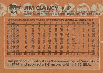 1988 Topps #54 Jim Clancy Back