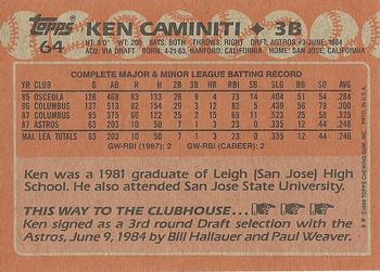 1988 Topps #64 Ken Caminiti Back