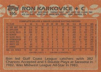 1988 Topps #86 Ron Karkovice Back