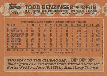 1988 Topps #96 Todd Benzinger Back