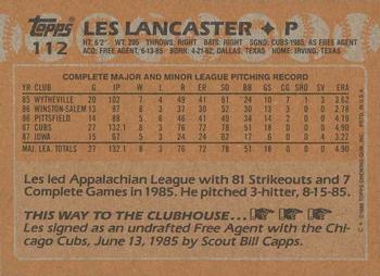 1988 Topps #112 Les Lancaster Back