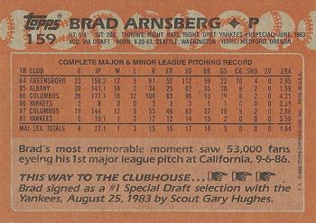 1988 Topps #159 Brad Arnsberg Back