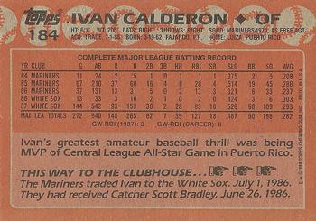 1988 Topps #184 Ivan Calderon Back