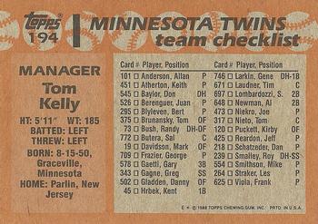 1988 Topps #194 Tom Kelly Back