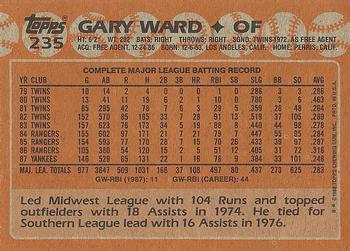 1988 Topps #235 Gary Ward Back