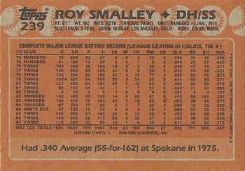 1988 Topps #239 Roy Smalley Back