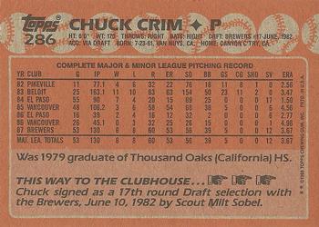 1988 Topps #286 Chuck Crim Back