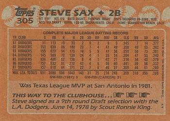 1988 Topps #305 Steve Sax Back