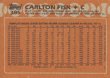 1988 Topps #385 Carlton Fisk Back