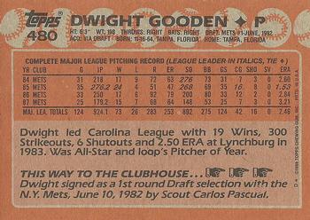 1988 Topps #480 Dwight Gooden Back
