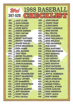 1988 Topps #528 Checklist: 397-528 Front