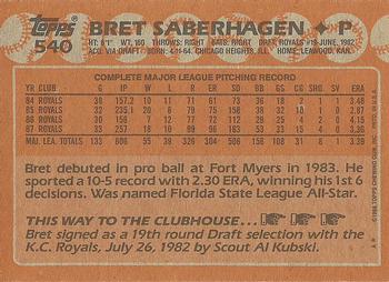 1988 Topps #540 Bret Saberhagen Back