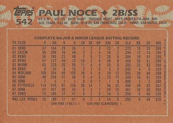 1988 Topps #542 Paul Noce Back