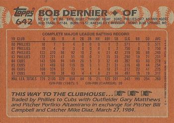 1988 Topps #642 Bob Dernier Back