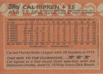 1988 Topps #650 Cal Ripken Back
