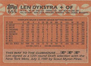 1988 Topps #655 Len Dykstra Back