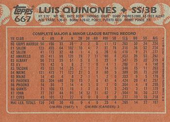1988 Topps #667 Luis Quinones Back