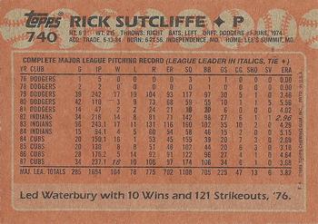 1988 Topps #740 Rick Sutcliffe Back
