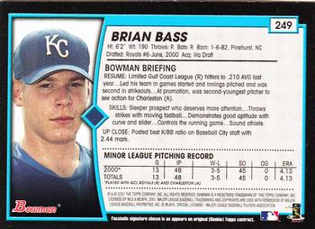 2001 Bowman - Gold #249 Brian Bass Back