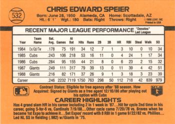 1989 Donruss #532 Chris Speier Back
