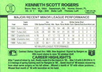 1989 Donruss The Rookies #13 Kenny Rogers Back